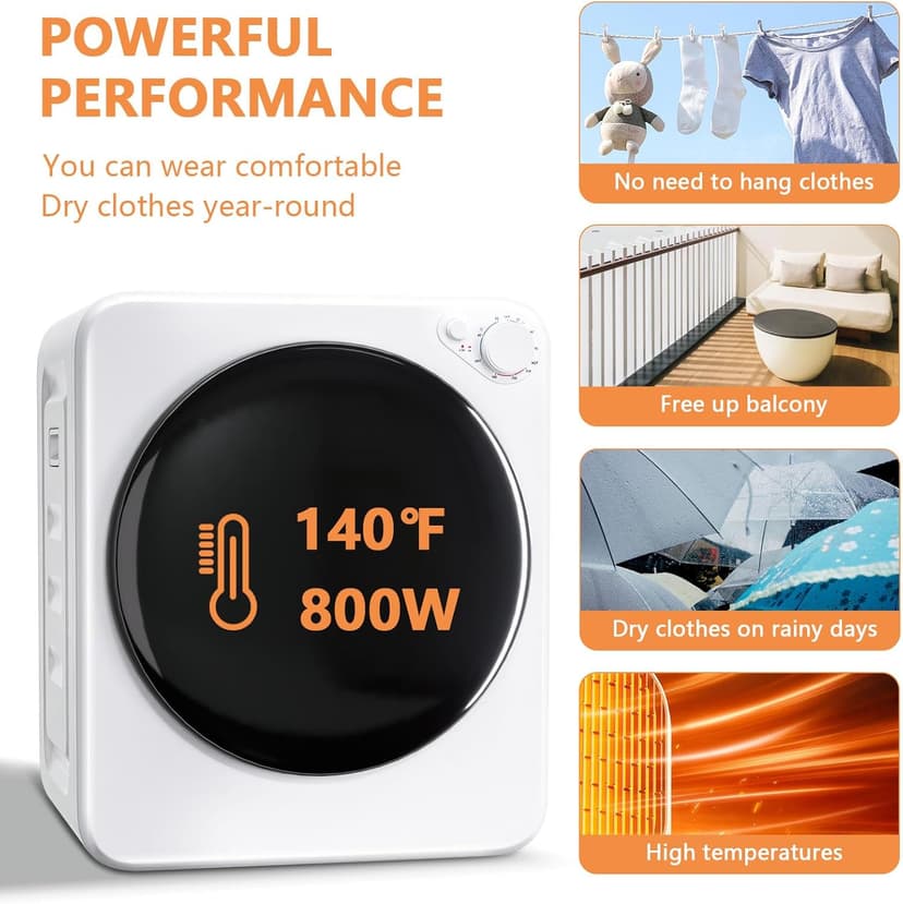 DOGHLY 120V Portable Electric Clothes Dryer, 800W Compact Laundry Dryer, Easy Control, 1.6 Cu.Ft Front Load Stainless Steel Electric Dryers Machine with Simple Control Knob for Apartment, RV, Dorm