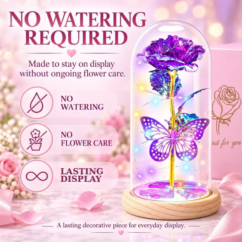 QUNPON Mothers Day Rose Gifts for Mom Flowers Rose Gifts for Women,Birthday Gifts for Women,Purple Butterfly Flowers for Mom Mother Day Flower Gifts from Daughter Son,Gift for Sister,Her,Grandma,Wife