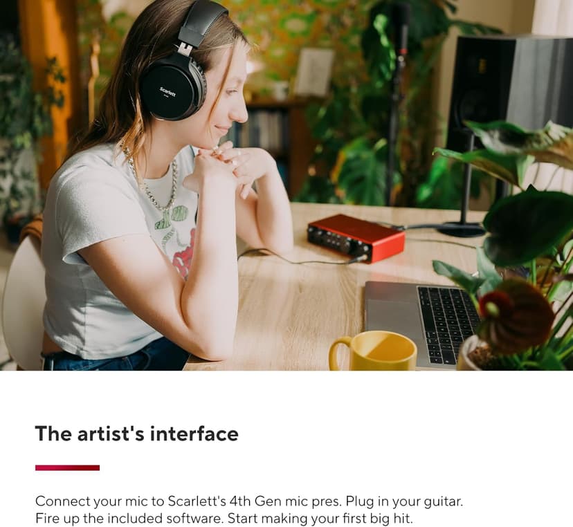 Focusrite Scarlett 2i2 4th Gen USB Audio Interface for Recording, Songwriting, Streaming and Podcasting — High-Fidelity, Studio Quality Recording, and All the Software You Need to Record