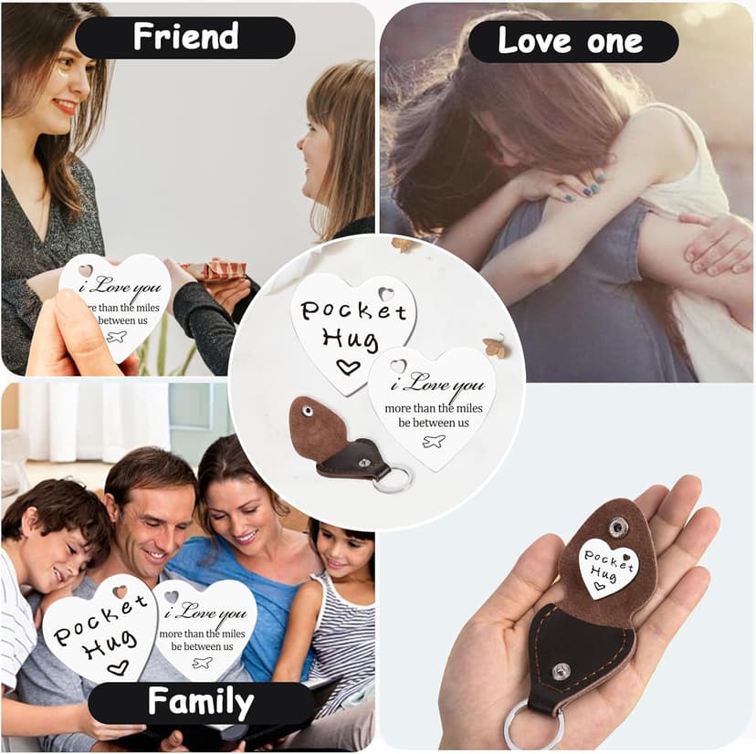 Qunrwe Pocket Hug Token,Long Distance Gifts Keepsake,Double Sided Inspirational Thinking of you Gift with Leather Keychain