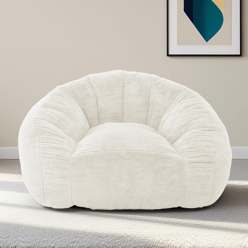 Bean Bag Chair for Adults, Soft Faux Fur Giant Beanbag Chairs, Oversized Cozy Bean Bag Couch Large Reading Chair, Comfy Bean Bag Sofa for Living Room, Bedroom & Dorm, Beige