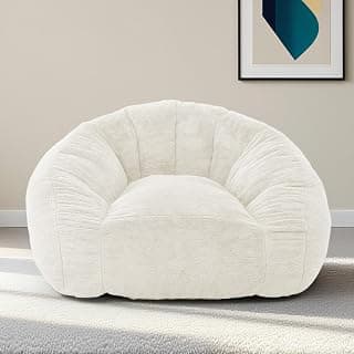 Bean Bag Chair for Adults, Soft Faux Fur Giant Beanbag Chairs, Oversized Cozy Bean Bag Couch Large Reading Chair, Comfy Bean Bag Sofa for Living Room, Bedroom & Dorm, Beige