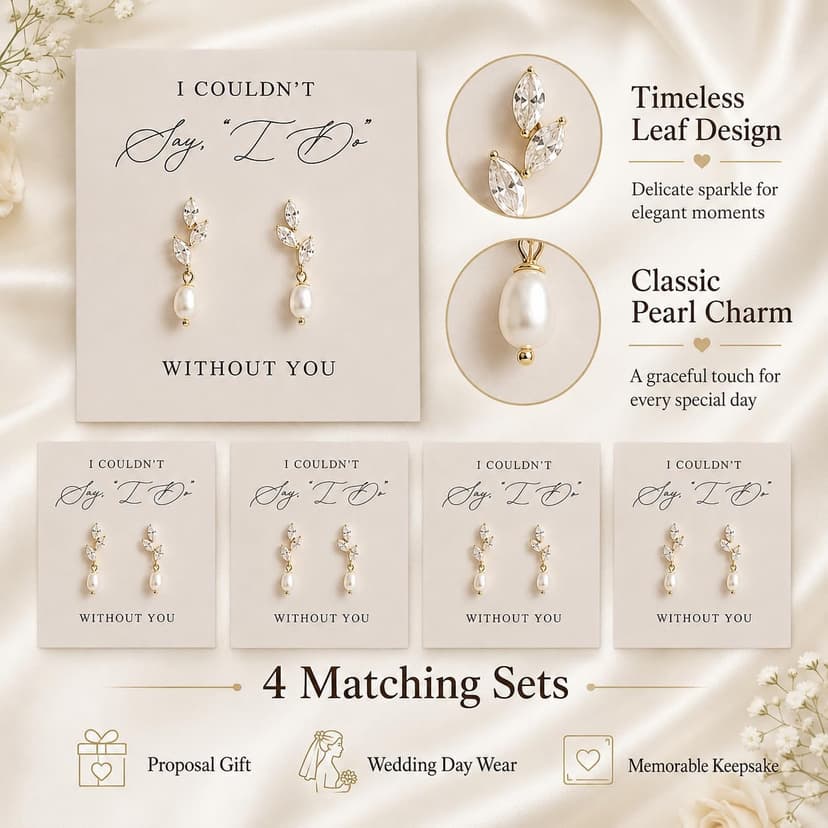 Bridesmaid Earrings Set of 4/6/8, Bridesmaid Proposal Gifts, Gold Knot Pearl Drop Earring with Proposal Cards,Ready to Gift Bridal Party Jewelry for Bridesmaids, Maid of Honor, Wedding Thank You Gift B0GKNZK8N2