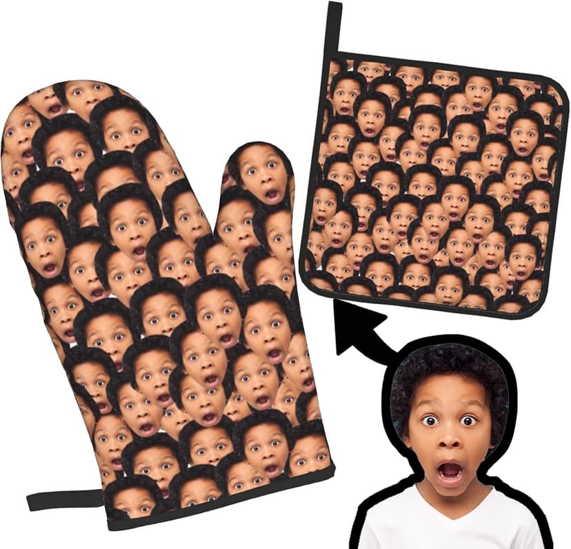 Custom Oven Mitts and Pot Holders Personalized with Your Face, Baking Gifts for Women for Kitchen Cooking, BBQ, Grillin-Style1, 1 Oven Mitts+ 1 Pot Holders B09QC3QX2R