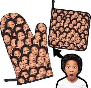 Custom Oven Mitts and Pot Holders Personalized with Your Face, Baking Gifts for Women for Kitchen Cooking, BBQ, Grillin-Style1, 1 Oven Mitts+ 1 Pot Holders B09QC3QX2R