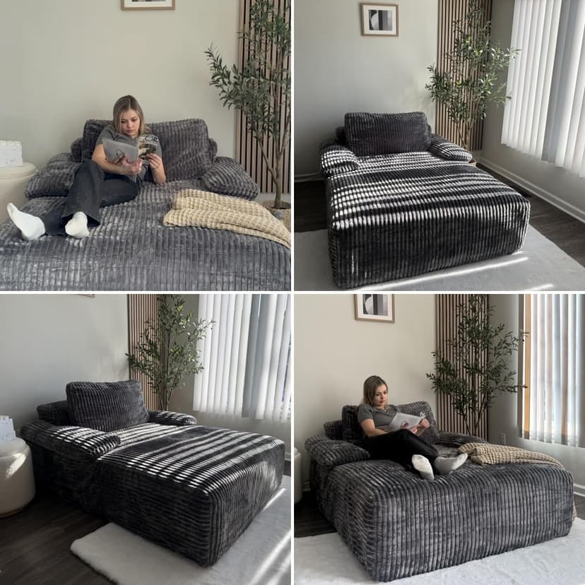 YITAHOME 67"L x 48"W Chaise Lounge Chair Indoor, Oversized Corduroy Upholstered Boneless Sofa Bed, Deep-Seat Sleeper Couch, Reading Chair, Cloud Sofa Couch for Living Room, No Assembly Required, Grey