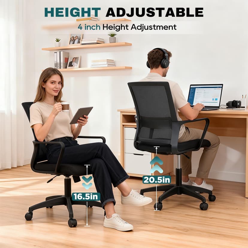 PayLessHere Gaming Chair Ergonomic Computer Chair Office Chair Video Game Chairs with Lumbar Support Desk Chair Armrest Mid Black Cushion Swivel Rolling Chair with Wheels for Home Office(Black)