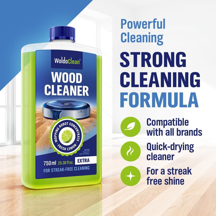 WoldoClean Robot Mop Floor Cleaner Concentrate - safe for Sealed Hardwood, Laminate & LVP Vinyl, 25oz for 75-150 uses