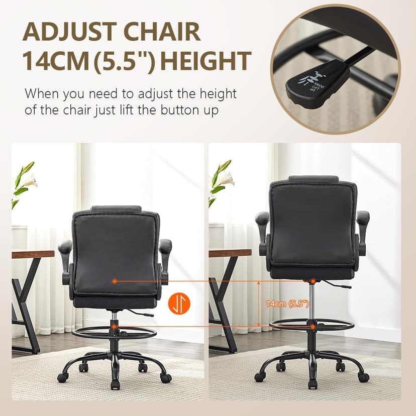 BOSMILLER Drafting Chair,Tall Office Chair for Standing Desk with Adjustable Height,Counter Computer Chairs with Footrest for Home,Drawing or Counter Height Use
