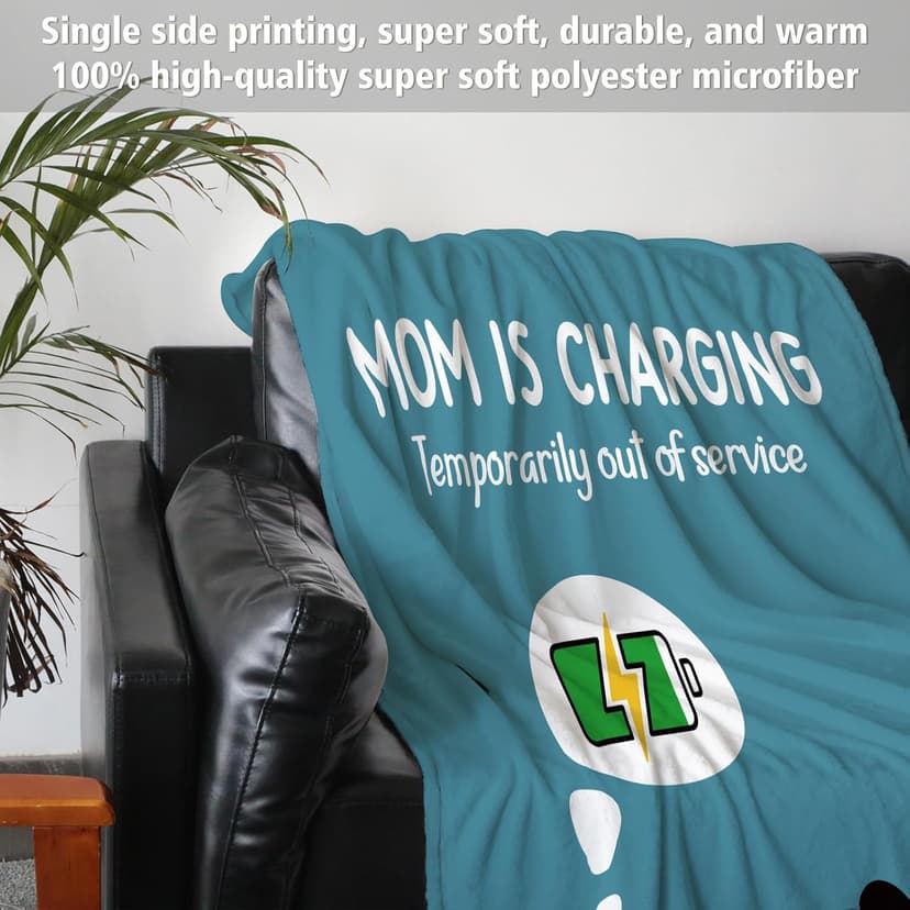 Craftique Gifts for Mom Birthday Christmas- Funny Soft Mom is Charging Blanket- New Moms Gifts for Women, Practical Blanket Throw for Napping Travel, 60”×50”