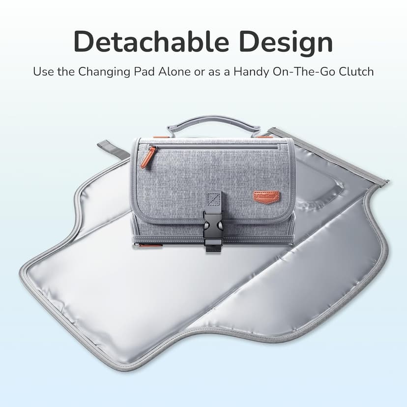 Portable Diaper Changing Pad for Baby, Detachable Travel Changing Pad with Baby Wipes Pocket, Gifts for Baby Shower, Newborn Girls and Boys (Grey)