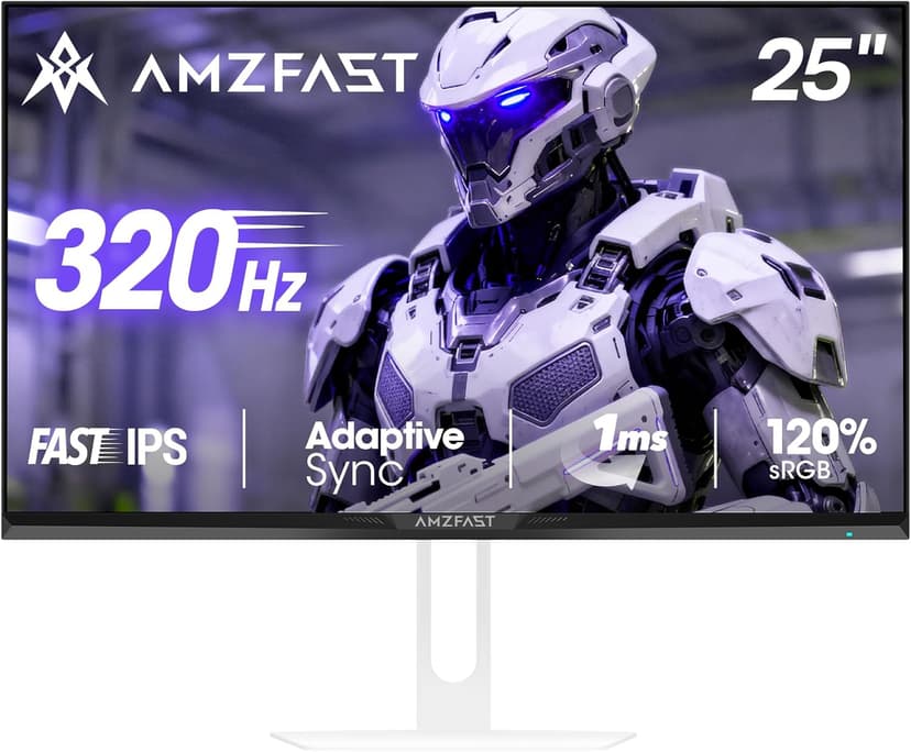 Amzfast 25 Inch White Gaming Monitor 320Hz/300Hz/240Hz, FHD 1080P 1ms Fast IPS Monitor, 12 Months Warranty Exchange (DP Cable) TÜV Rheinland Eye Care | AI Crosshair, Night Vision Function