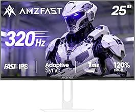 Amzfast 25 Inch White Gaming Monitor 320Hz/300Hz/240Hz, FHD 1080P 1ms Fast IPS Monitor, 12 Months Warranty Exchange (DP Cable) TÜV Rheinland Eye Care | AI Crosshair, Night Vision Function