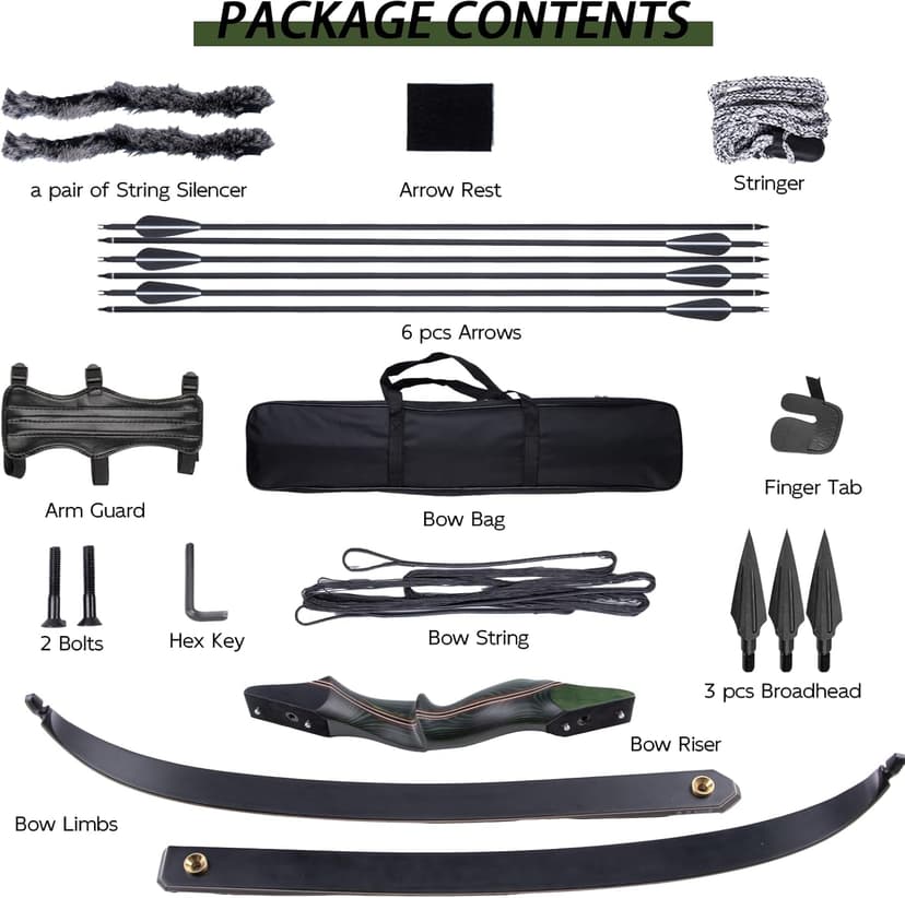 Archery 60" Recurve Bow and Arrow Set for Adults, 30-50lbs Right Hand Wooden Hunting Bow for Outdoor, Hunting and Practice, Standard Target Archery Beginner Recurve Bow and Arrows Kit
