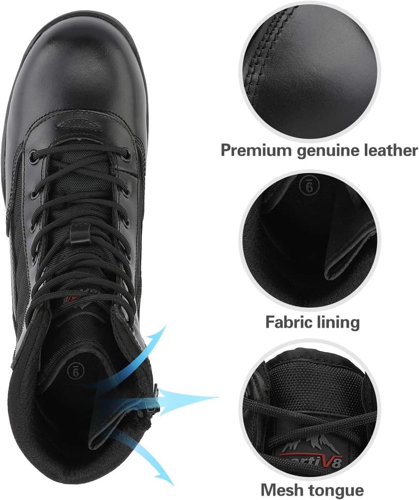 NORTIV 8 Men's Military Tactical Work Boots Side Zipper Leather Motorcycle Combat Boots Trooper