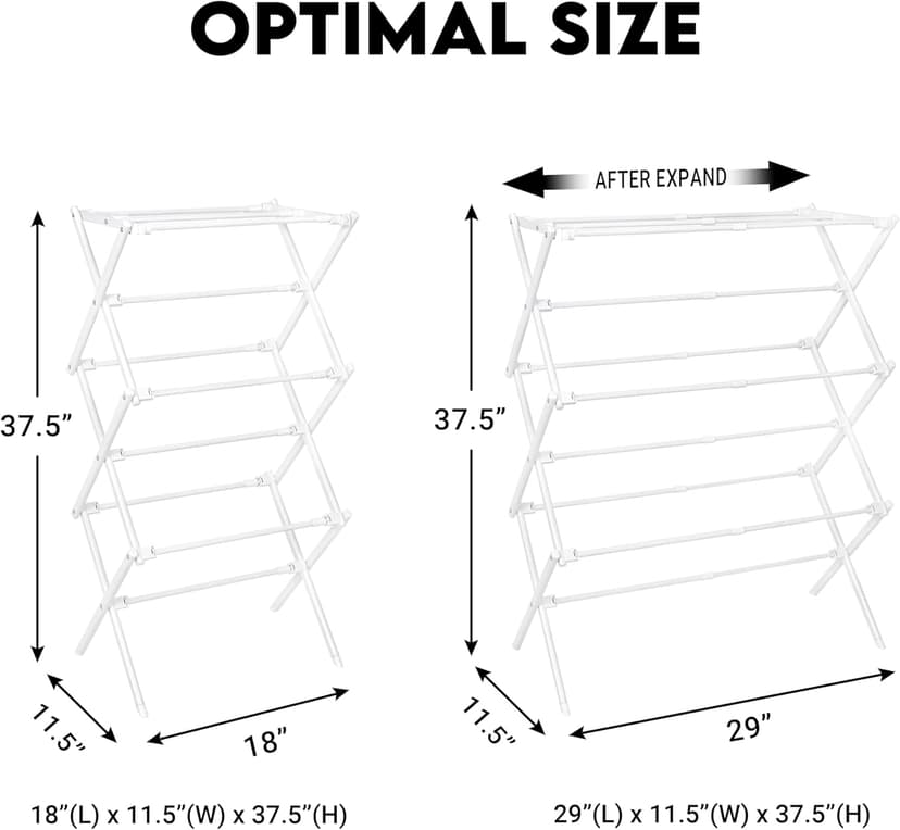 ZOES HOMEWARE 2026 Enhanced Clothes Drying Rack | Foldable Drying Rack Clothing for Laundry | Small Collapsible Portable Dryers for Laundry | Use for Indoor & Outdoor | White 37.5"x29"x12"