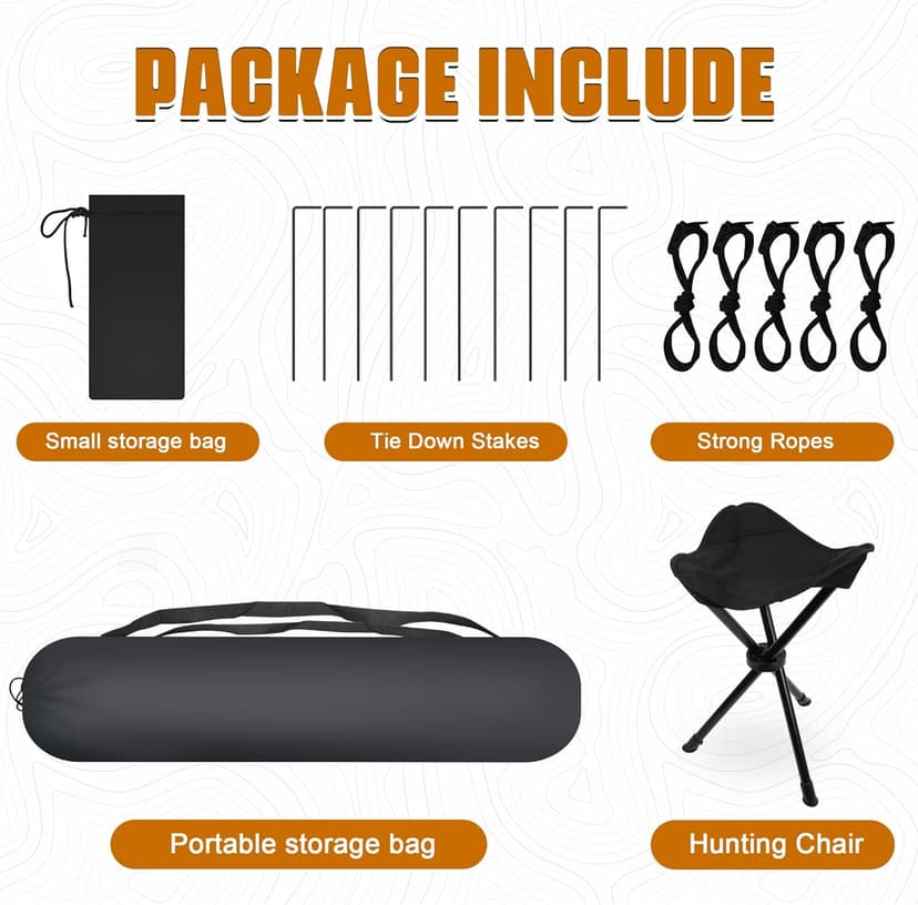 Extra Large Hunting Blind 4 Person with Portable Hunting Chair, 288/360 Degree See Through Pop up Ground Blinds for Deer Turkey Duck Hunting, Bow Hunting Adjust Windows with Silent Zipper