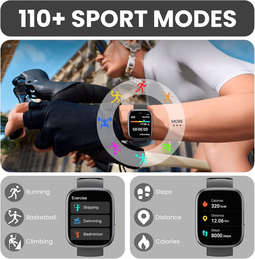 Smart Watch for Men Women (Answer/Make Call), 1.95" Touch Screen Fitness Tracker with Heart Rate/Sleep Monitor, IP68 Waterproof Smartwatch for Android iOS, Fitness Watch with 120+ Sports Modes, Black
