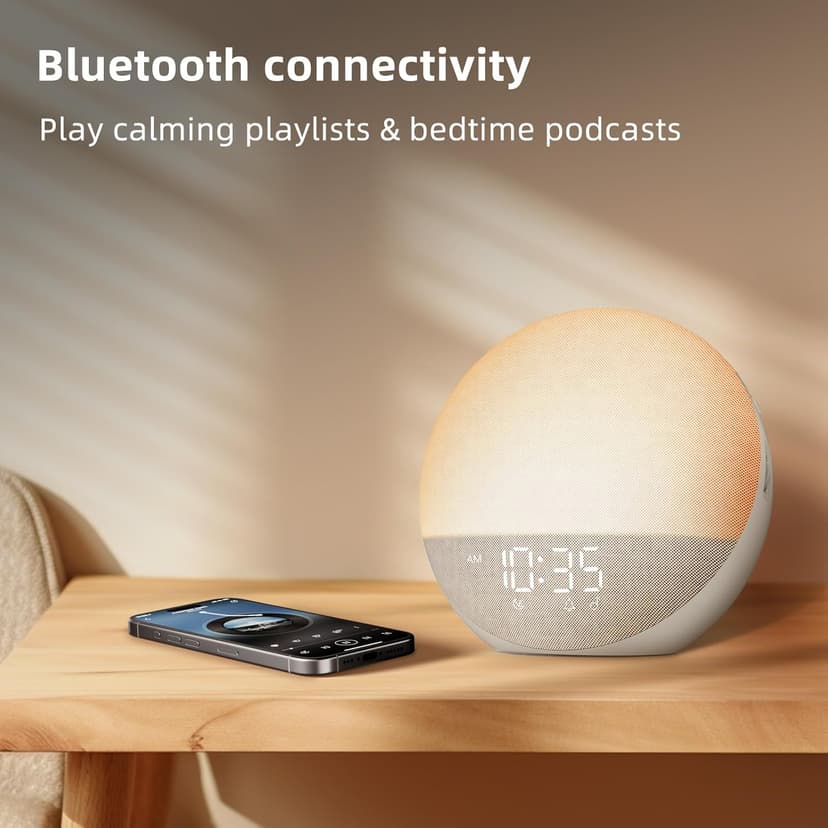 Sunrise Alarm Clock White Noise Machine: Natural Wake Up Light - Dimmable Clock with Bluetooth Speaker for Bedroom - 25 Sleep Sounds for Baby Adults Kids Putty