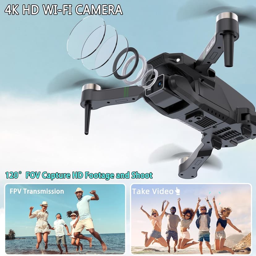 Drones with Camera for Adults 4K 1080P, Mini Drone with Camera, Altitude Hold, One Key Take Off/Landing, Headless Mode, 3D Flip, 3 Speed Mode, Foldable Remote Control Drone with 2 Batteries for Beginners