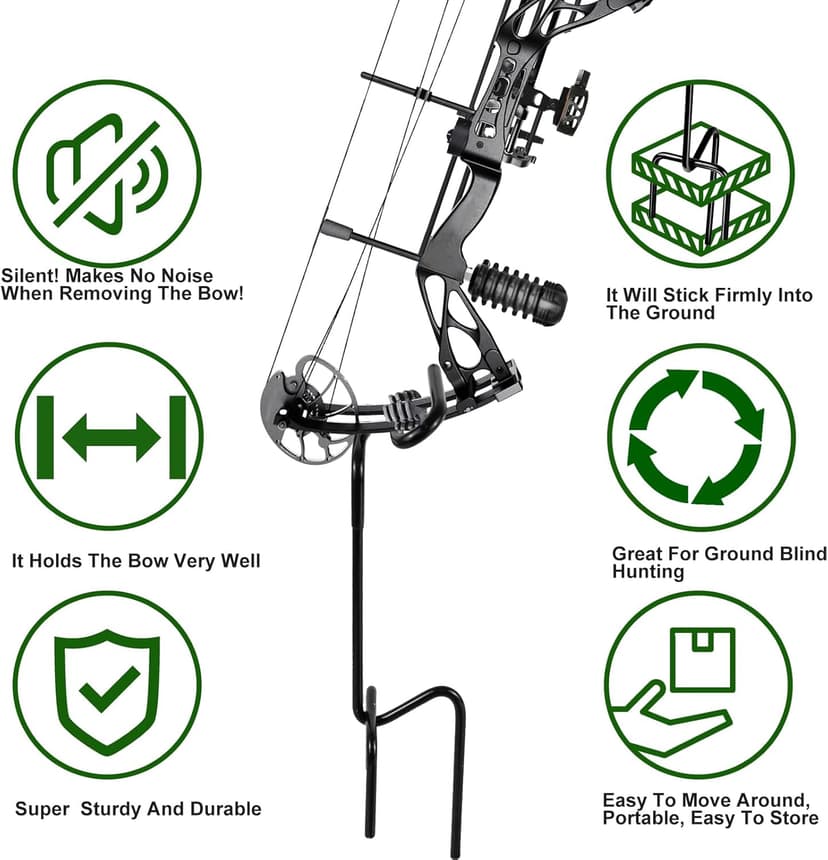 Mofuiry Ground Blind Bow Holder with Rubber Coated, Rustproof Hunting Compound Bow Holder Stable Archery Bow Stand Versatile Ground Stake Bow Holder Archery Accessories for Hunting Target Practice