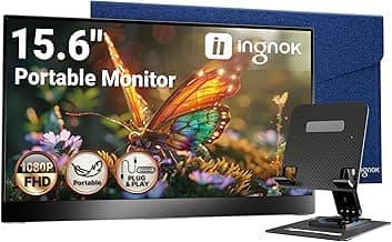 Ingnok Portable Monitor, Ultra Slim 15.6 Inch FHD IPS Laptop Screen Extender with Adjustable Stand, USB C Compatible, Ideal for Travel and Office