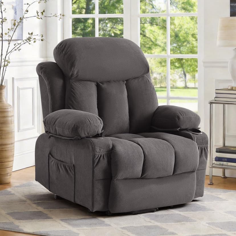BOSMILLER Power Lift Recliner Chair with Massage and Heat for Elderly, Electric Recliner Single Sofa with Two Cup Holders, Extended Footrest, Side Pocket and USB Charge Port for Living Room