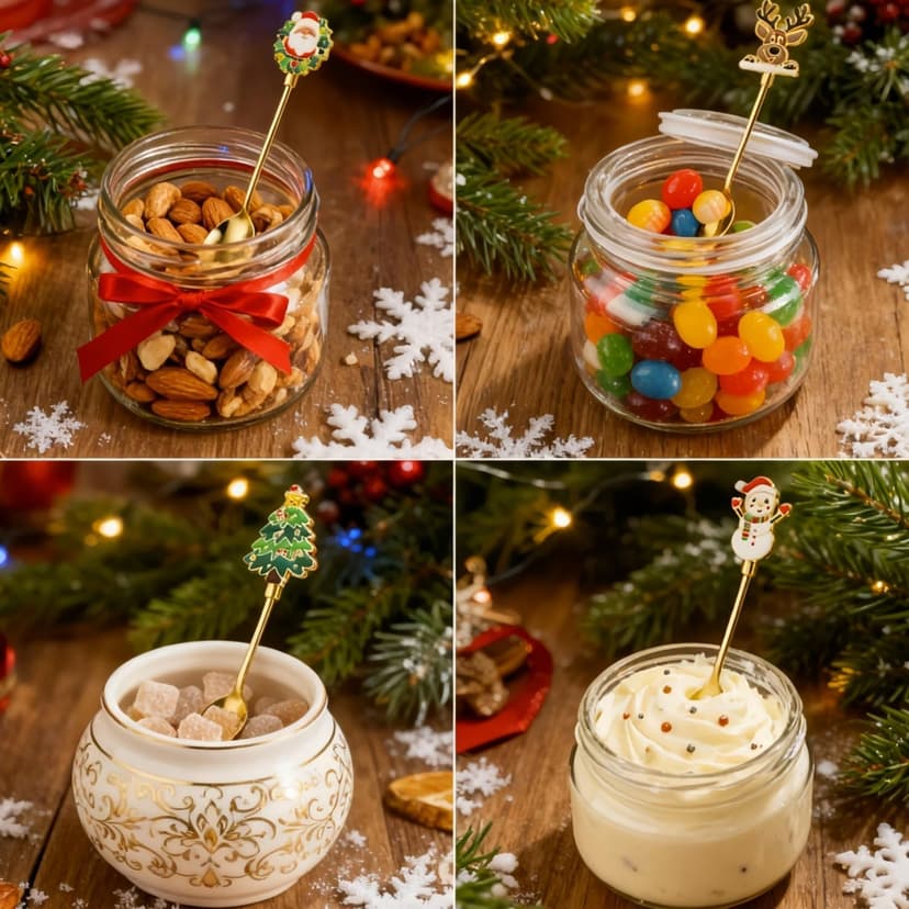 Christmas Teaspoon Gift Set of 4 |Premium 5.6 Inch Stainless Steel Small Spoon | Coffee Spoons for Dessert & Tea | Christmas Decorations Indoor & Kitchen Decor | Hostess Gifts