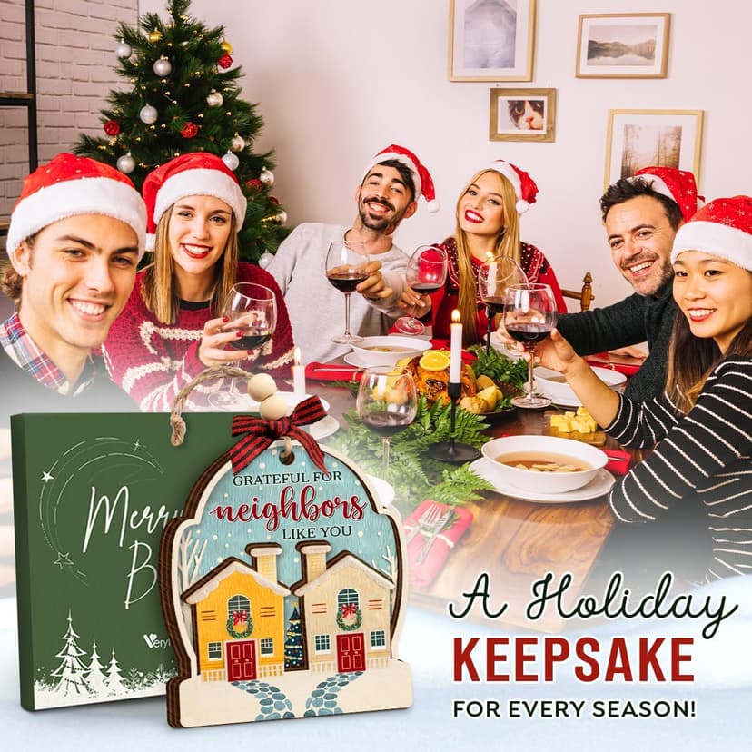 Neighbor Christmas Ornaments 2025 - Thank You Neighbor Gift, Friendship Gifts for Neighbors Friends, Bestie, BFFs - Wooden Friend Ornaments for Women, Men Hanging Christmas Decor