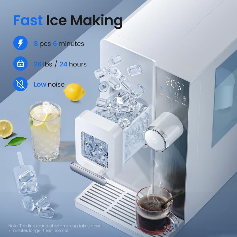 3-in-1 Countertop Water Bar with Ice Maker, Hot & Cold Water Dispenser, 7-Stage Filter, 7 Temp Settings, 5 Volume Options, No Installation, Portable Water Station for Kitchen, Office, RV