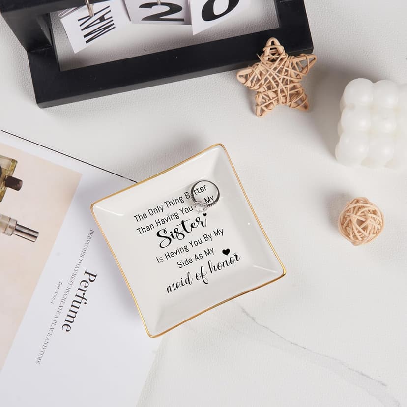 Bridesmaid Gifts Maid of Honor Proposal Gift Jewelry Dish Trinket Ring Tray - The Only Thing Better ... As My Maid of Honor, Wedding Day Party Gifts for Matron of Honor from Bride