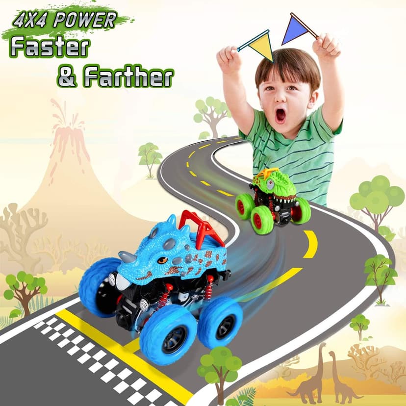 LODBY Dinosaur Toys for 2 3 4 5 Year Old Boys - Monster Truck Toys for Toddlers Boys Ages 2-4-6 - Push and Go Cars Dinosaur Toys for Kids 3-5 Year Old Boy Christmas Birthday Gifts