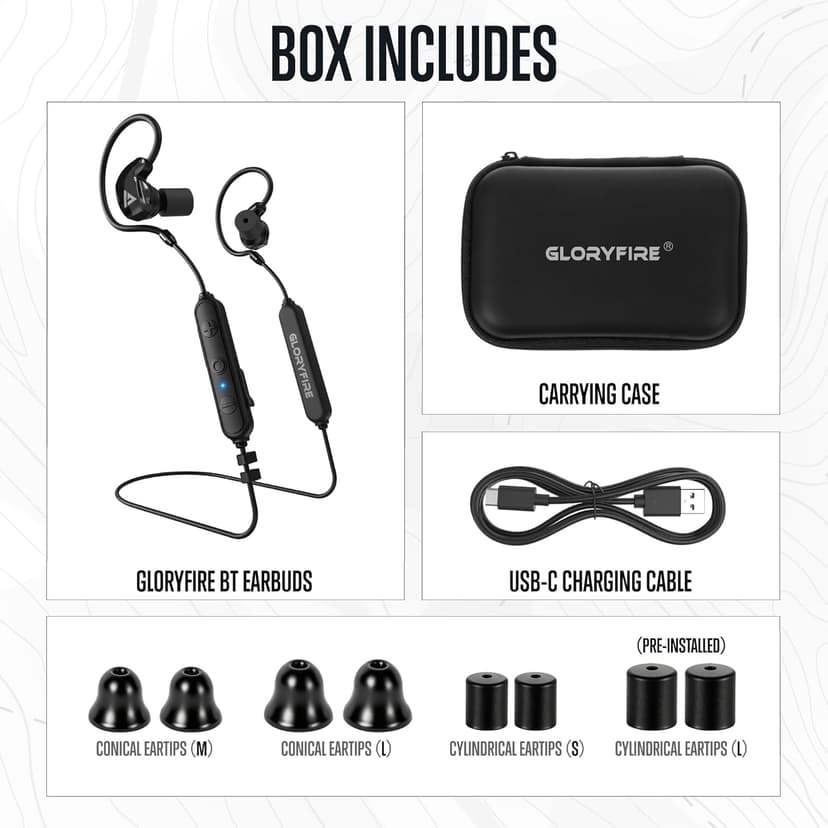 GLORYFIRE Bluetooth Shooting Ear Protection Earplugs,Shooting Ear Buds for Hearing Protection, Noise Reduction Ear Protection for Gun Range