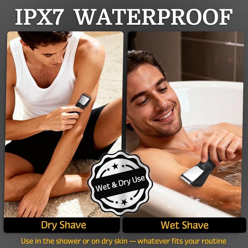 Bikini Trimmer for Women Men, 2 in 1 Electric Razors Shaver, IPX7 Waterproof Body Hair Trimmer with Mirror, LED Light & Display, Painless Pubic Hair Removal, Black