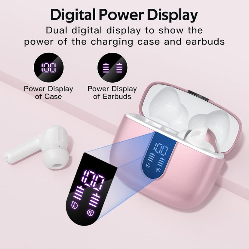 TAGRY Bluetooth Headphones True Wireless Earbuds 60H Playback LED Power Display Earphones with Wireless Charging Case IPX5 Waterproof in-Ear Ear buds with Mic for TV Smart Phone Laptop Computer Sports