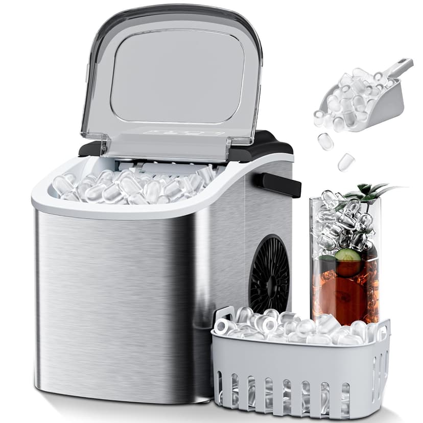 Commercial Nugget Ice Maker 80Lbs/24H with 20Lbs Storage, Stainless Steel Pellet Ice Machine, Ready in 10-15 Mins, Self-Cleaning for Office & Home Restaurants Bars