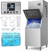 680LBS/24h & 560 LBS Storage Bin Commercial Ice Maker Machine, Ice Ready in 8-15 Min, ETL Approval Self Cleaning Stainless Steel Industrial Ice Machine for Bar Restaurant Cafe, Silver