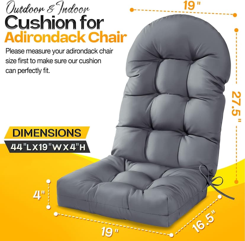 MAGIC ELEPHANT Adirondack Chair Cushion, Memory Foam Outdoor Chair Cushion, Water-Repellent Thick High Back Patio Rocking Chair Pad Seat Cushion Replacement (Gray)