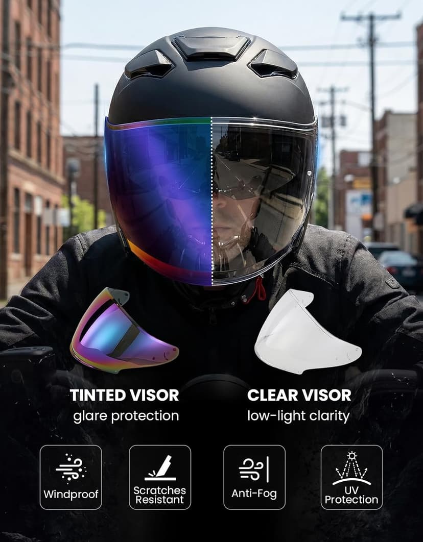 XFMT 3/4 Open Face Motorcycle Helmet Dual Visor Moped Street Bike Scooter Helmet with Internal Sunshield for Adults Men & Women, DOT Approved