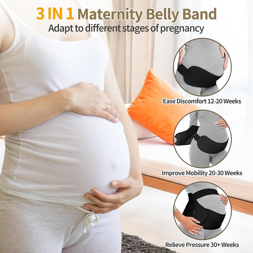 Pregnancy Support Belt Maternity Belly Band Pregnancy Belly Support Bands for Back/Pelvic/Hip Pain (M, Black) Maternity Belt Pregnancy Belly Band 3 in 1 Support Belt for Pregnant Women B09PZ5PSXW