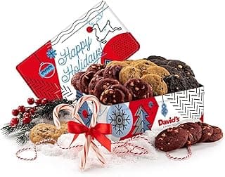 David's Cookies Christmas Cookies Gift Box - Fresh Baked Assorted Mini Cookies in Winterwonderland Tin with Chocolate Chip, White Chocolate Chip & Red Velvet - Gourmet Holiday Food Gift Basket
