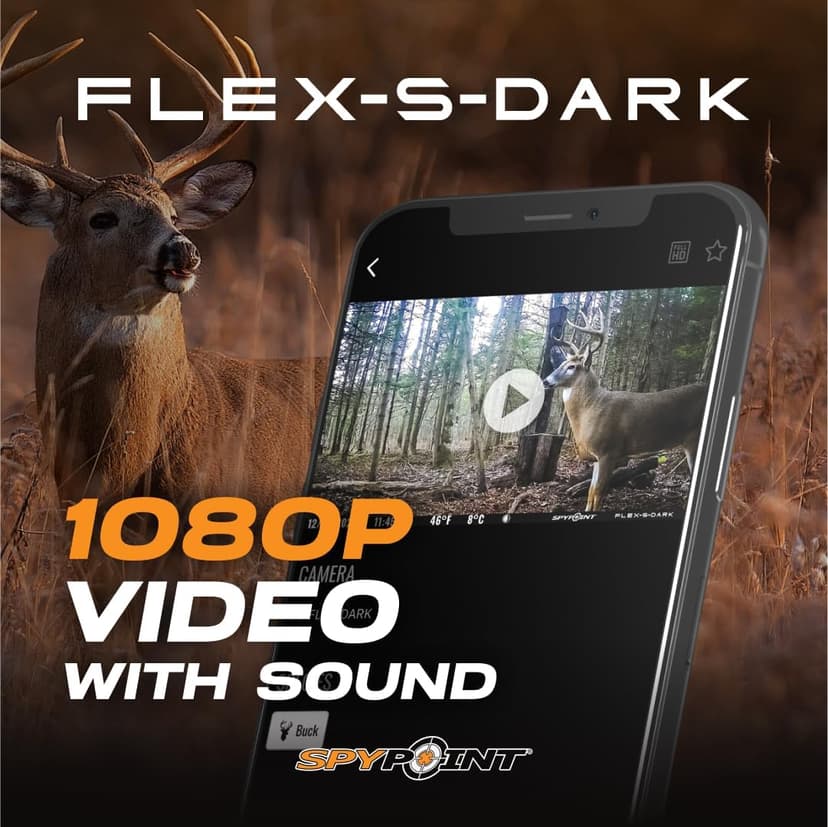 SPYPOINT Flex-S-Dark Ultimate Pack with SD Card + LIT-22 - Solar Cellular Trail Camera – Built-in Solar Panel, 40MP Photos, 1080p Videos + Sound, No-Glow Game Camera, Night Vision, Trail Cam
