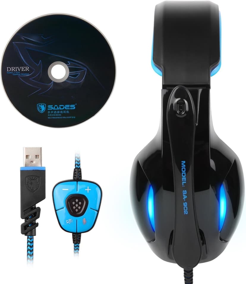 SADES SA902 7.1 USB Surround Sound PC Headsets Over-Ear Gaming Headphones with Microphone LED Light