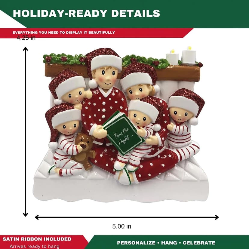 Personalized Christmas keepsake for a family of 6; a meaningful gift for parents, children, grandparents and growing families Personalized Family of 6 Ornament - Reading in Bed Family B0BGCVH47G