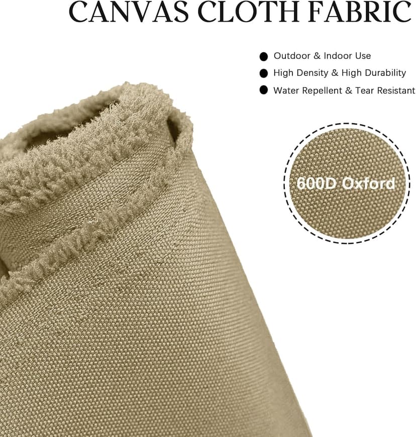 Waterproof Canvas Cloth Fabric by The Yard 60" W 600D Oxford Polyester Upholster Fabric Water Resistant Material for Outdoor Furniture Chair Cushion Cover DIY Sewing (1 Yard, Khaki)