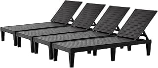 Chaise Lounge Outdoor Set of 4,Adjustable Pool Lounge Chair with 5 Positions Backrest, Waterproof Sun Loungers for Garden Pool Beach Patio Deck Sunbathing.Black