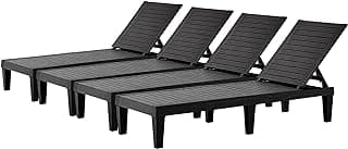 Chaise Lounge Outdoor Set of 4,Adjustable Pool Lounge Chair with 5 Positions Backrest, Waterproof Sun Loungers for Garden Pool Beach Patio Deck Sunbathing.Black