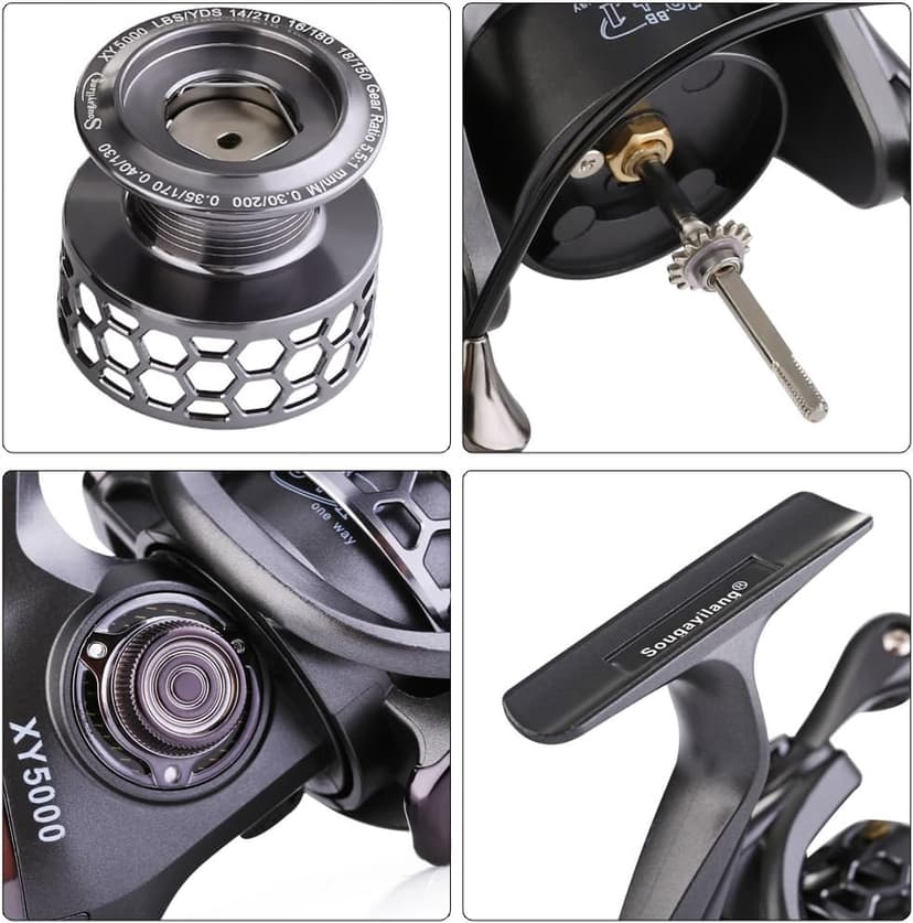 Sougayilang Fishing Reel 13+1BB Light Weight Ultra Smooth Aluminum Spinning Fishing Reel with Free Spare Graphite Spool