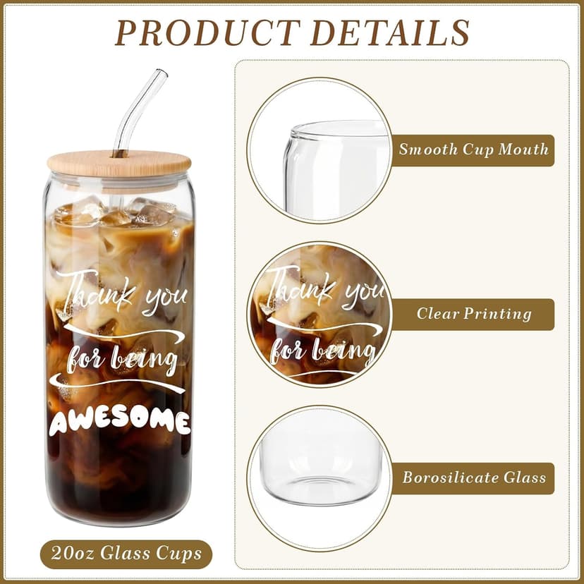 Appreciation Gifts for Team, Employees, Coworkers, Staff, Teacher, Nurse, 20oz Glass Cups with Straws and Lids, Mixed 12 Set Employee Appreciation Gifts, Inspirational Thank You Gifts for Staff B0GSRCKT29