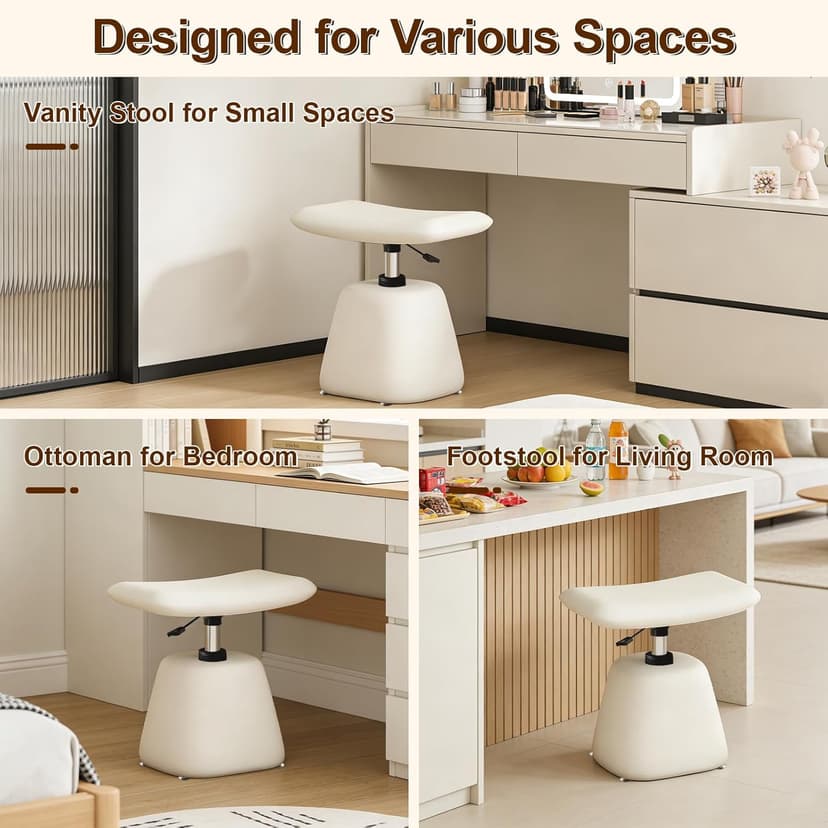 Modern Small Vanity Chair with Armless for Small Space, Entryway, Cute Swivel Makeup Chair with Adjustable Height, PU Leather Upholstered Home Office Desk Chair for Living Room, Bedroom, Vanity